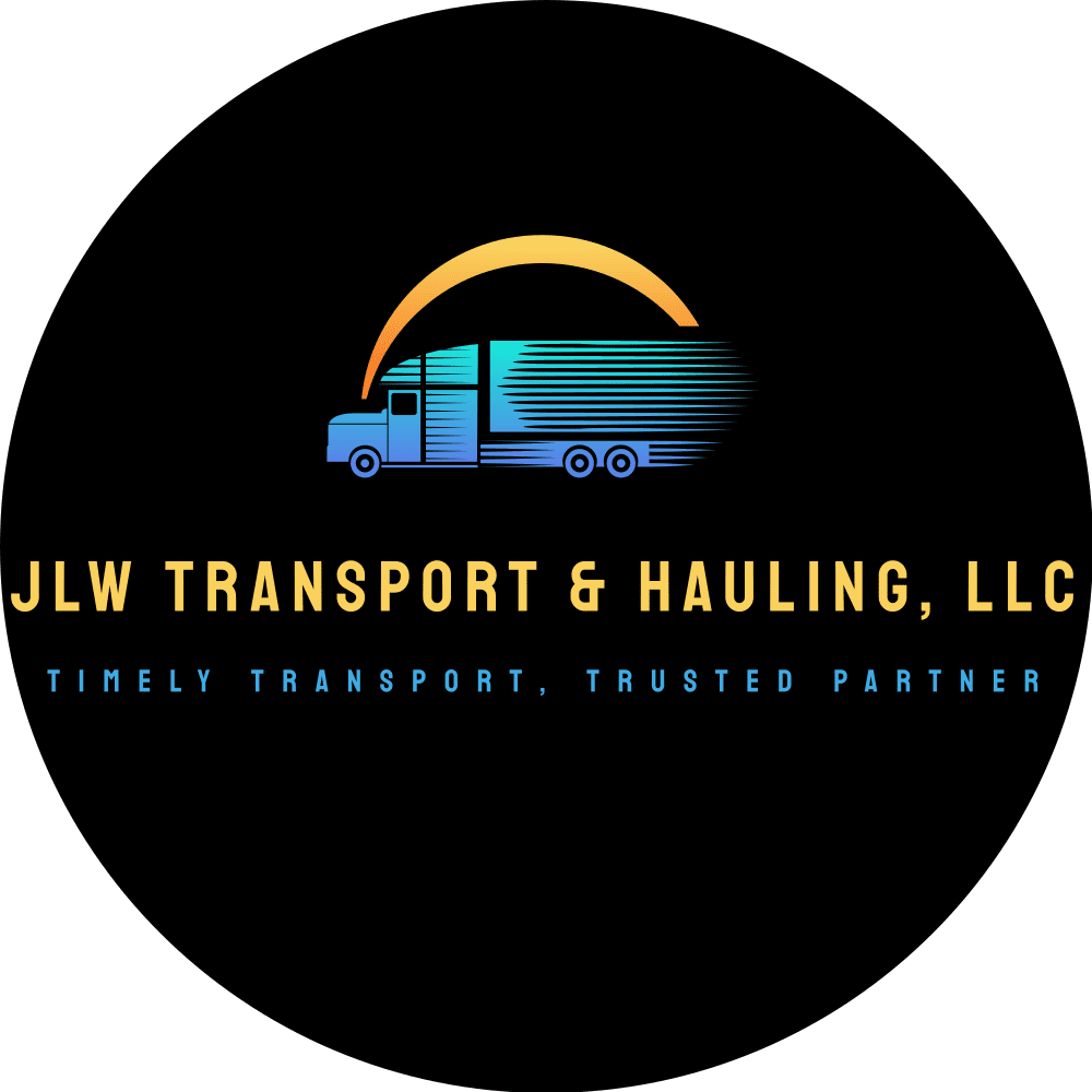 A truck is shown in this picture with the words jlw transport & hauling, llc.