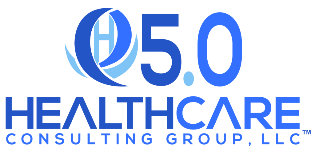 A blue and black logo for the healthcare consulting group.