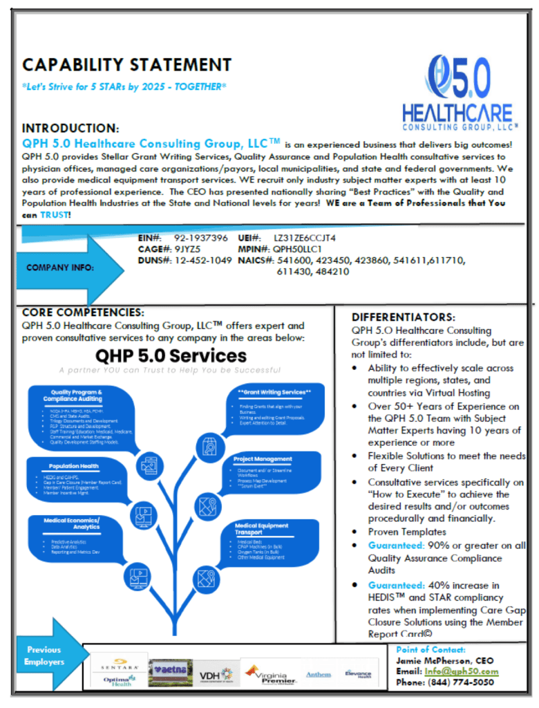 A flyer with an overview of the qhp 5. 0 services